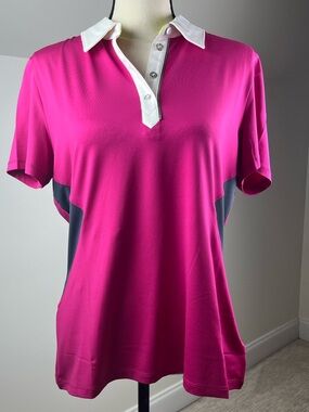 Annika Polo Shirt Top Golf Pink Contrasting Panels NWT CB DryTec Cutter & Buck L